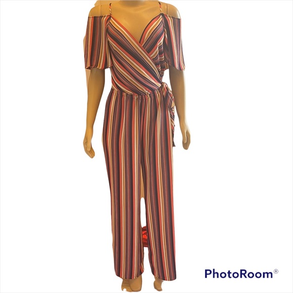 Plus Colder Shoulder Striped Jumpsuit - Picture 2 of 7